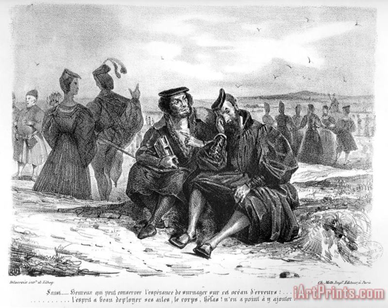 Faust And Wagner in Conversation, Illustration for Faust by Goethe (b/w Photo of Lithograph) painting - Eugene Delacroix Faust And Wagner in Conversation, Illustration for Faust by Goethe (b/w Photo of Lithograph) Art Print