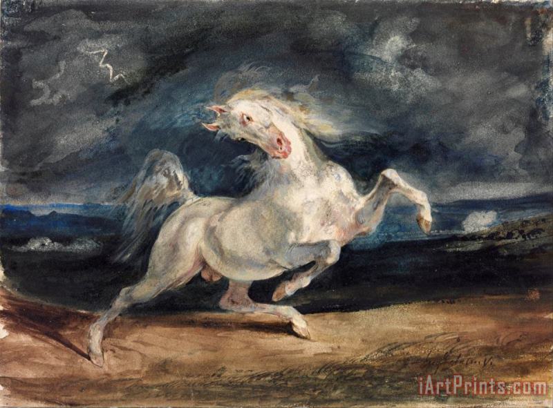Horse Frightened by Lightning painting - Eugene Delacroix Horse Frightened by Lightning Art Print