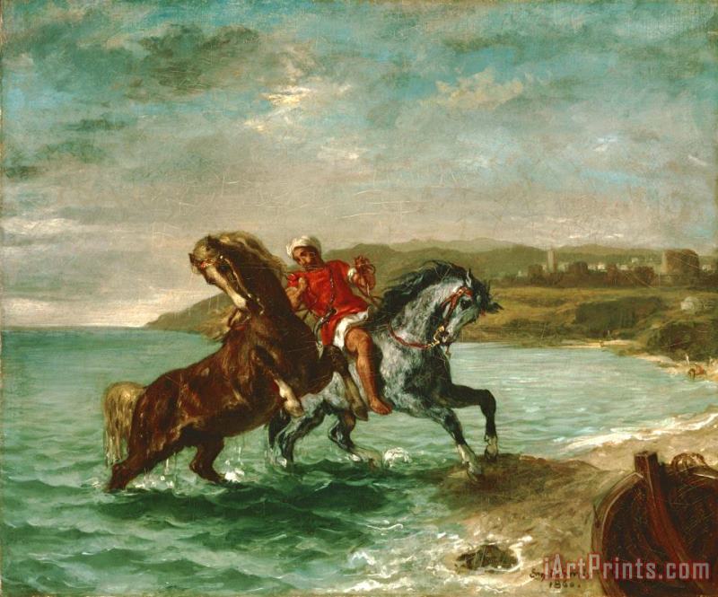 Horses Coming Out of The Sea painting - Eugene Delacroix Horses Coming Out of The Sea Art Print