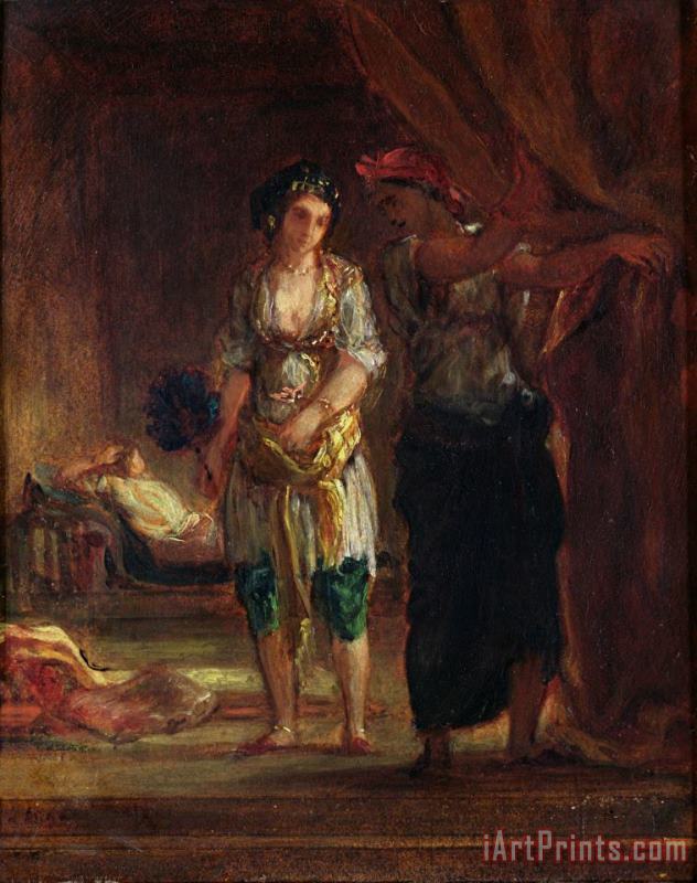 Interior of a Harem in Oran painting - Eugene Delacroix Interior of a Harem in Oran Art Print