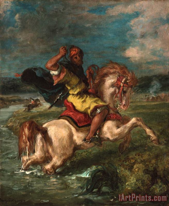Moroccan Horseman Crossing a Ford painting - Eugene Delacroix Moroccan Horseman Crossing a Ford Art Print