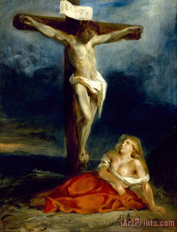 Saint Mary Magdalene at The Foot of The Cross painting - Eugene Delacroix Saint Mary Magdalene at The Foot of The Cross Art Print