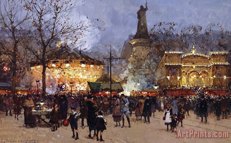 La Fete Place De La Republique Paris painting - Eugene Galien-Laloue La Fete Place De La Republique Paris Art Print