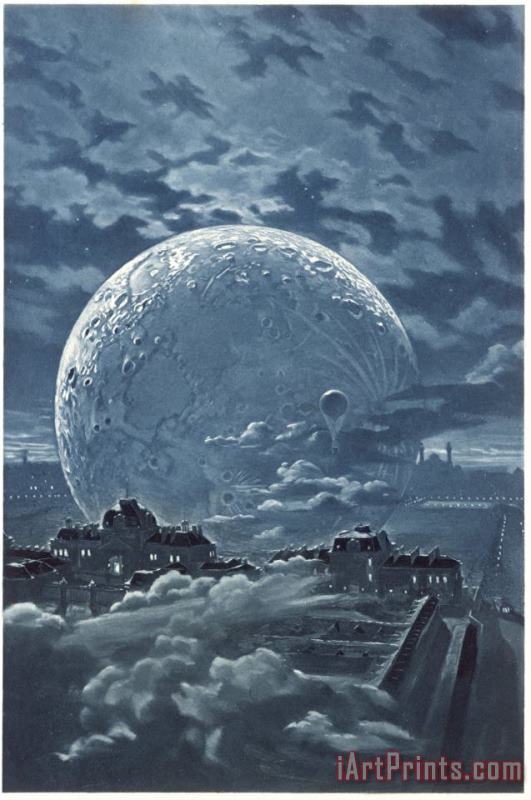 Eugene Grasset Surreal Image of The Moon Over Le Champ De Mars in Paris Art Print