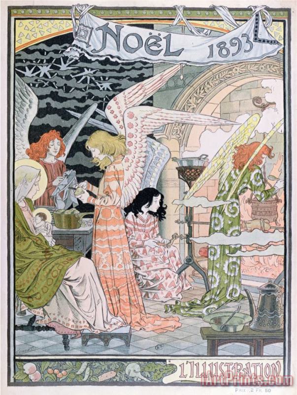 Eugene Grasset The Angels Kitchen Cover for L Illustration Christmas 1893 Colour Litho Art Painting