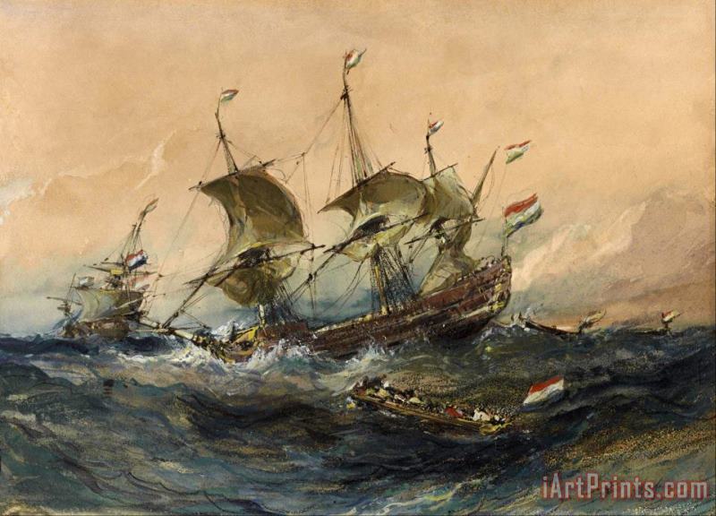 Eugene Isabey Dutch Ships in a Storm Art Painting