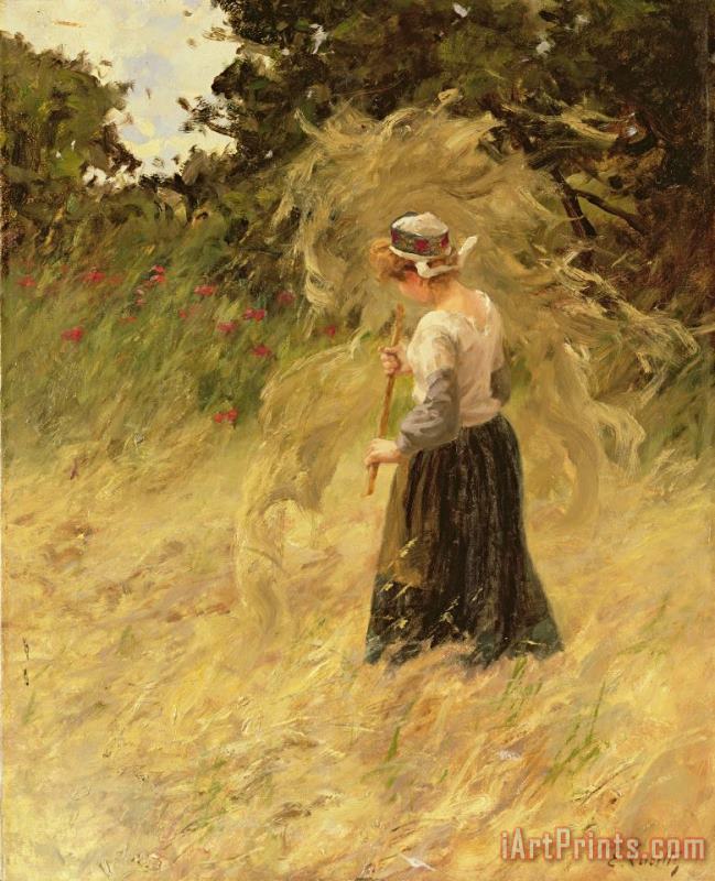 A Girl Harvesting Hay painting - Eugene Leon Labitte A Girl Harvesting Hay Art Print