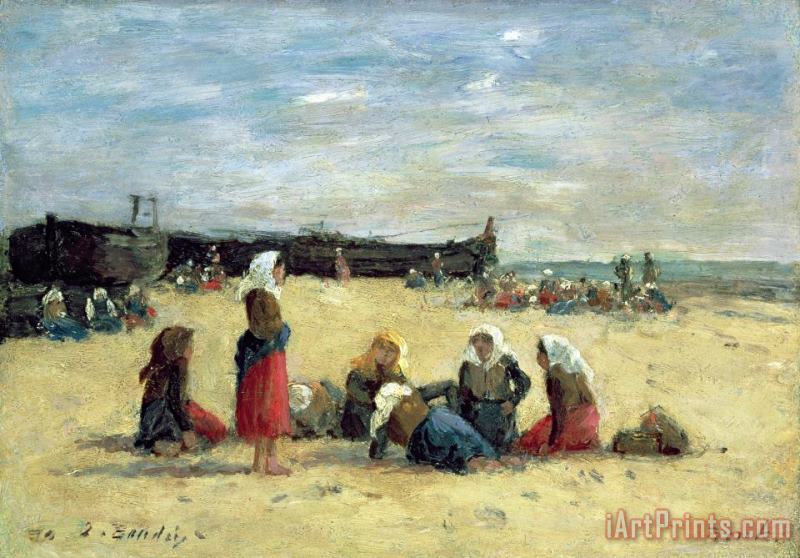 Eugene Louis Boudin Berck - Fisherwomen on the Beach Art Painting