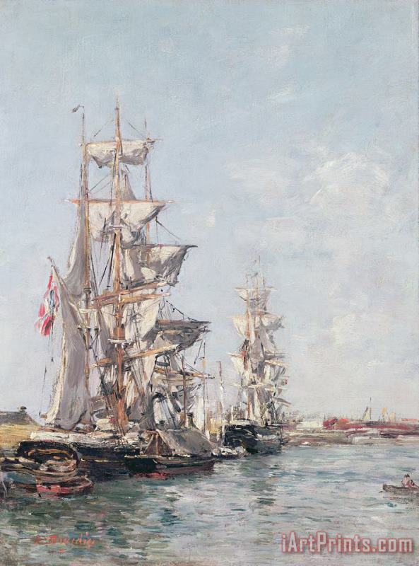 Three-masted Boats at the Quay in Deauville Harbour painting - Eugene Louis Boudin Three-masted Boats at the Quay in Deauville Harbour Art Print