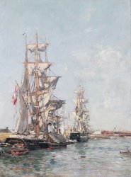 Eugene Louis Boudin Three-masted Boats at the Quay in Deauville Harbour painting
