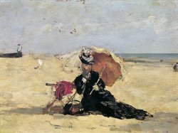 Eugene Louis Boudin Woman with a Parasol on the Beach painting