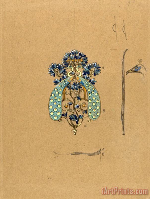 Eugene Samuel Grasset Design for a Belt Buckle with Peacock Motif Art Painting