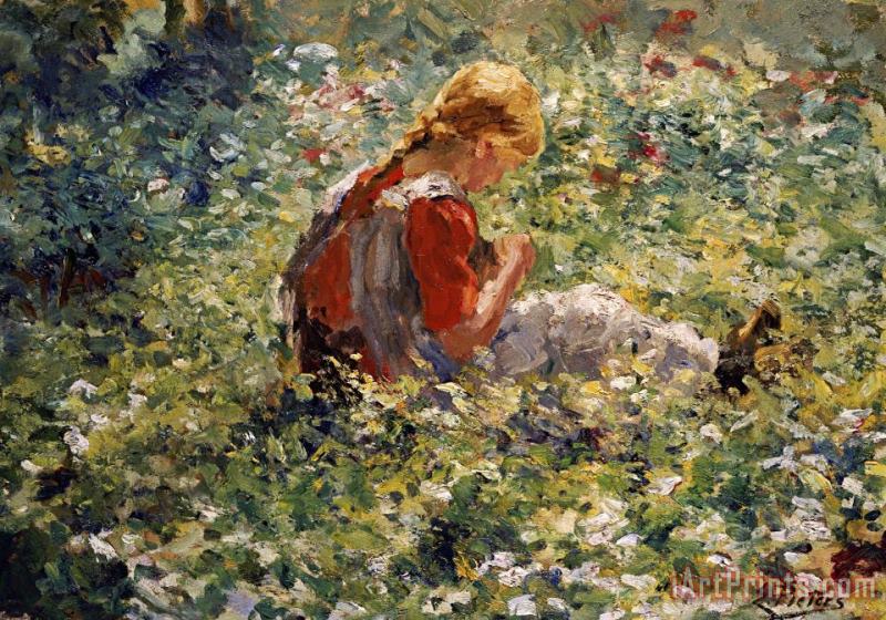 Evert Pieters A Young Girl in a Flower Garden Art Print