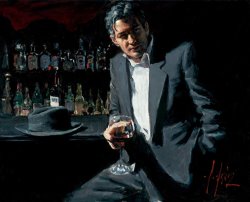 Fabian Perez Black Suit And Red Wine
