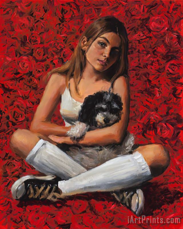 Fabian Perez Camila with Red Roses, 2021 Art Print