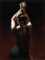 Fabian Perez Flamenco Dancer in Black Dress painting