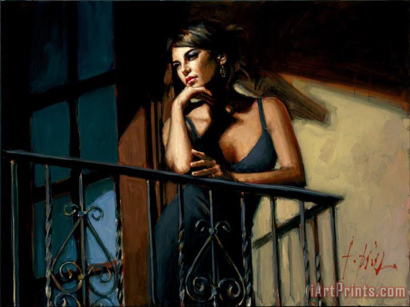 Fabian Perez Saba at The Balcony VIII Black Dress Art Painting