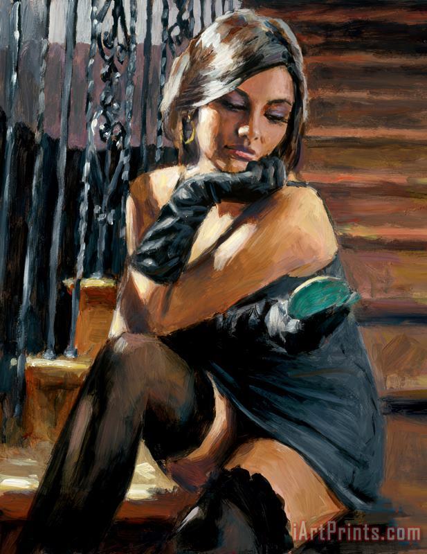 Saba on The Stairs II painting - Fabian Perez Saba on The Stairs II Art Print