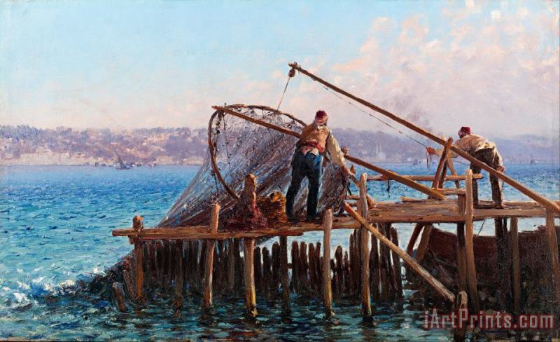 Fausto Zonaro Fishermen Bringing in The Catch Art Painting