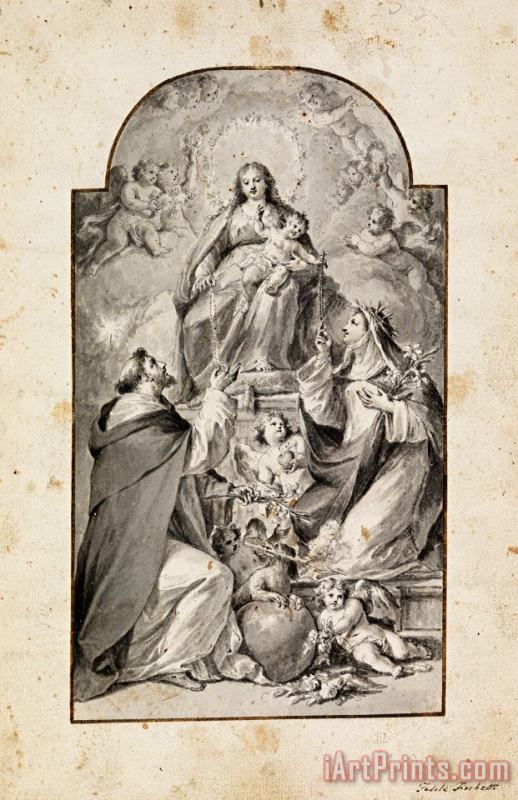 Fedele Fischetti Design for an Altar Painting Saint Dominic And Saint Catherine of Siena Receiving The Rosary From... Art Print