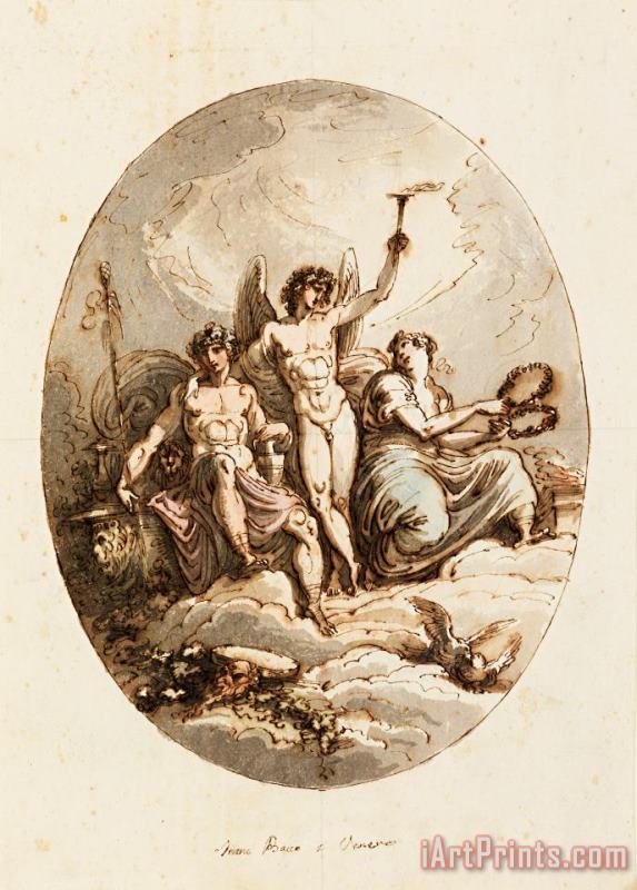 Design for Wall Or Ceiling Decoration with Bacchus, Hymen And Venus painting - Felice Giani  Design for Wall Or Ceiling Decoration with Bacchus, Hymen And Venus Art Print