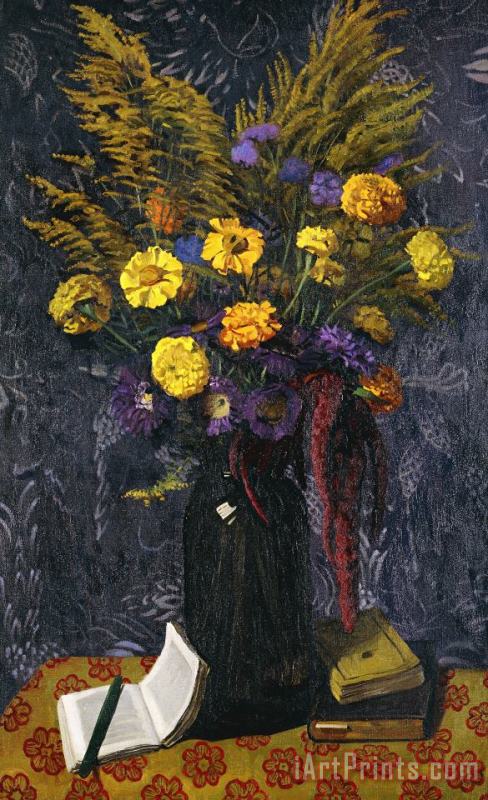 French Marigold Purple Daisies And Golden Sheaves painting - Felix Edouard Vallotton French Marigold Purple Daisies And Golden Sheaves Art Print