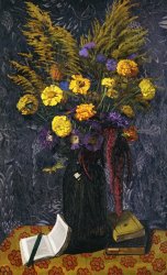 Felix Edouard Vallotton French Marigold Purple Daisies And Golden Sheaves
