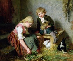 Felix Schlesinger Feeding the Rabbits