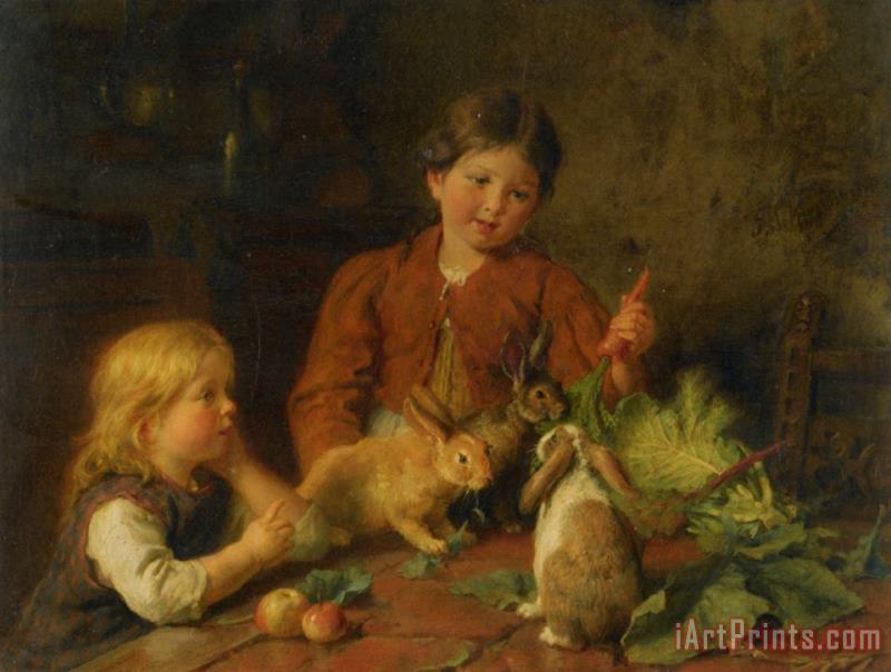 Futterung Der Kaninchen painting - Felix Schlesinger Futterung Der Kaninchen Art Print