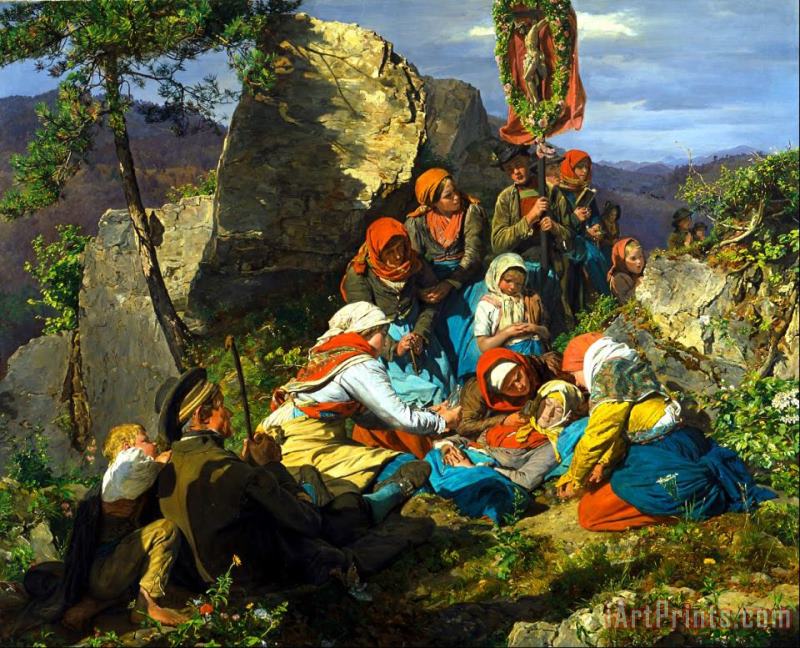 The Interrupted Pilgrimage (the Sick Pilgrim) painting - Ferdinand Georg Waldmuller The Interrupted Pilgrimage (the Sick Pilgrim) Art Print