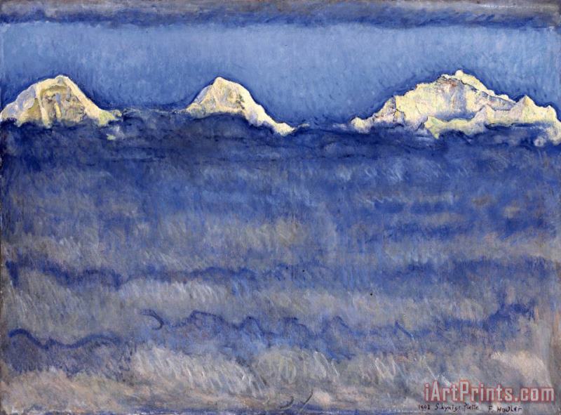 The Eiger, Monch And Jungfrau Peaks Above The Foggy Sea painting - Ferdinand Hodler The Eiger, Monch And Jungfrau Peaks Above The Foggy Sea Art Print