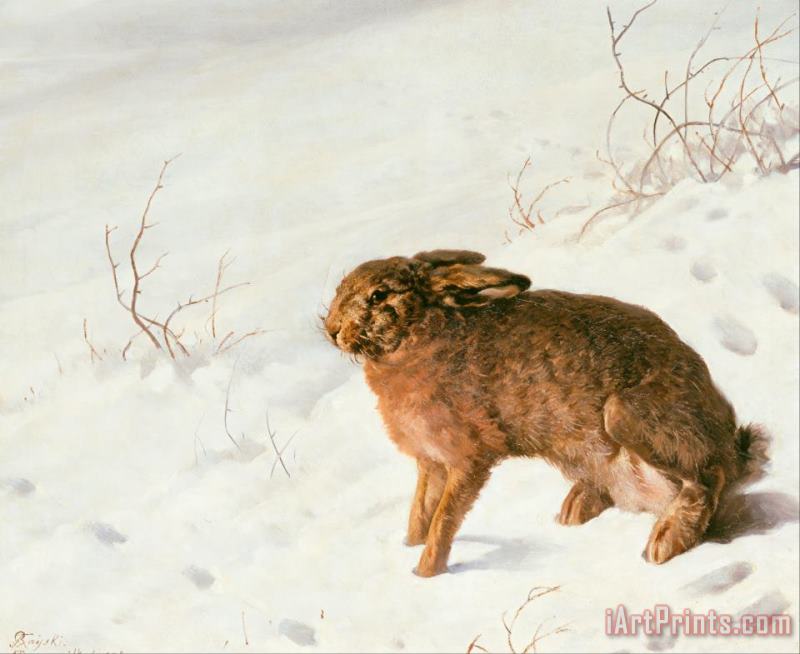 Ferdinand von Rayski Hare in The Snow Art Painting