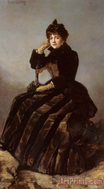Fernand De Launay Portrait of a Seated Lady Holding a Bouquet Art Print