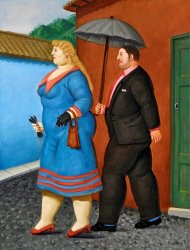 Fernando Botero Couple Under The Umbrella, 2004 painting
