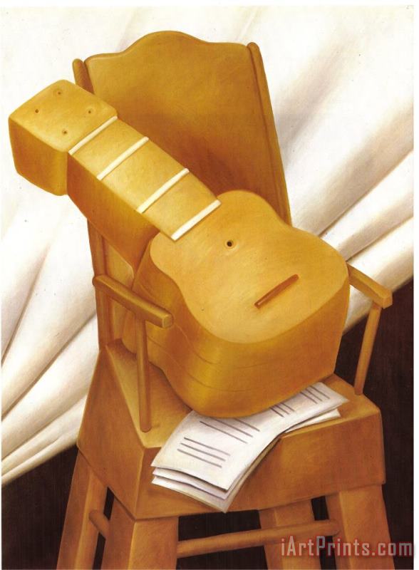 fernando botero Guitar And Chair Art Painting