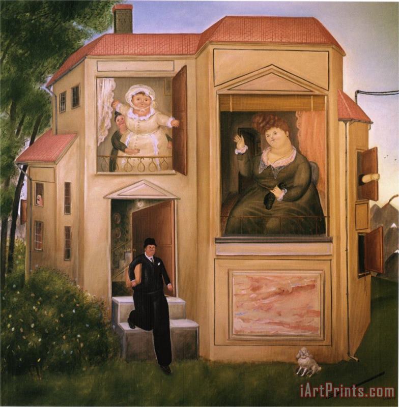 fernando botero Man Who Went to The Office Art Painting