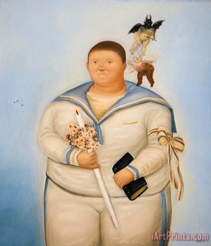 Self Portrait The Day of The First Communion painting - fernando botero Self Portrait The Day of The First Communion Art Print