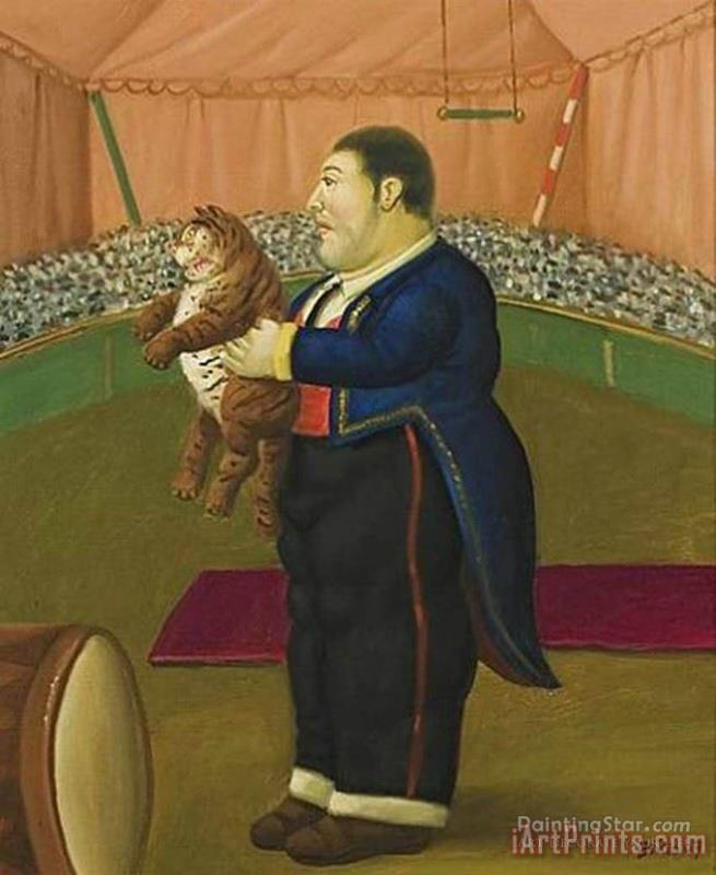 Fernando Botero Trainer with Baby Tiger Art Painting