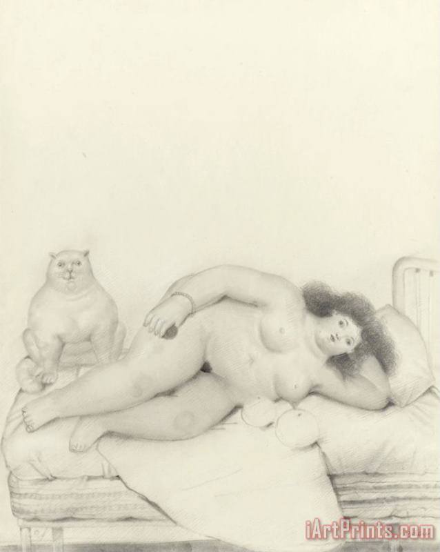 Fernando Botero Woman with Cat, 1980 Art Painting