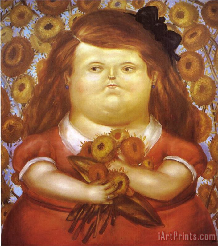 fernando botero Woman with Flowers Art Painting