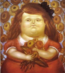 Fernando Botero Woman with Flowers painting