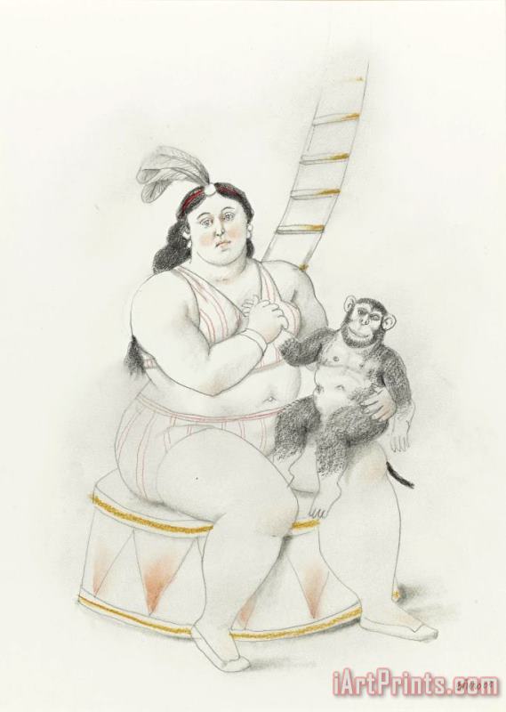 Woman with Monkey, 2008 painting - Fernando Botero Woman with Monkey, 2008 Art Print