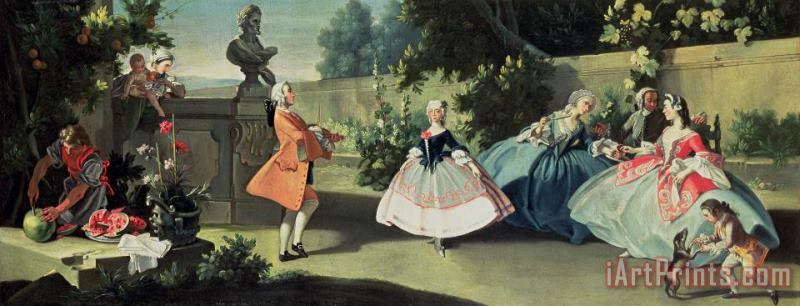 Filippo Falciatore An Ornamental Garden with a Young Girl Dancing to a Fiddle Art Print