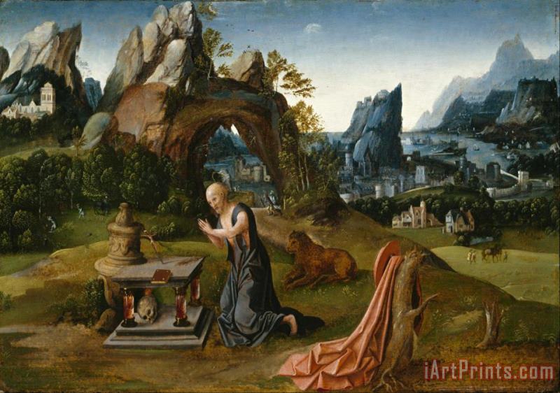 Follower of Joachim Patinir St. Jerome Praying in a Landscape Art Painting