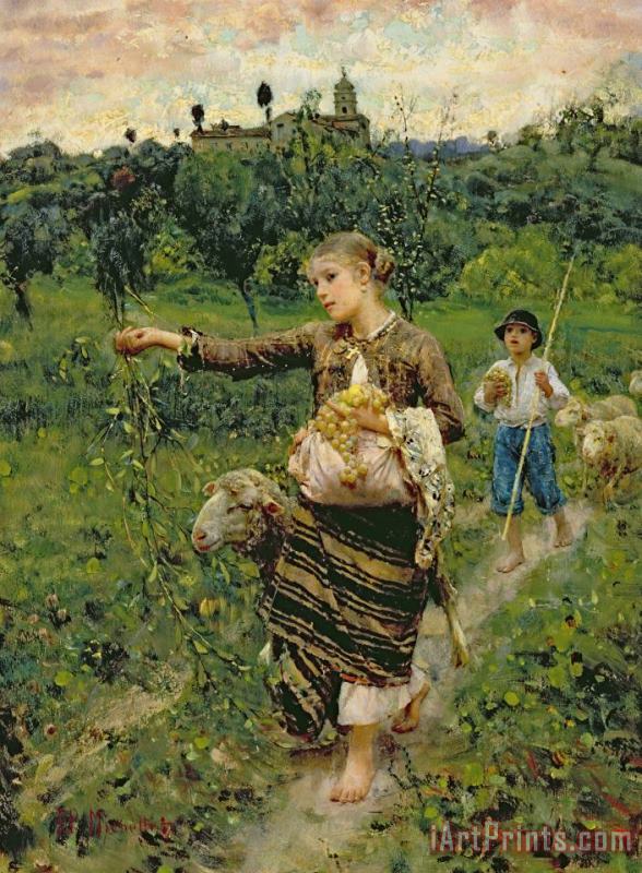 Shepherdess carrying a bunch of grapes painting - Francesco Paolo Michetti Shepherdess carrying a bunch of grapes Art Print