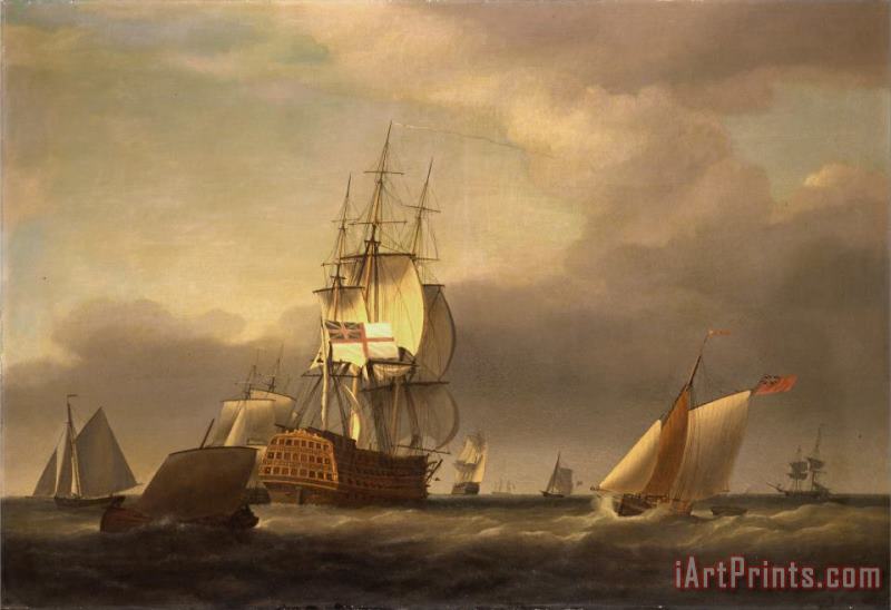 A Seascape with Men of War And Small Craft painting - Francis Holman A Seascape with Men of War And Small Craft Art Print