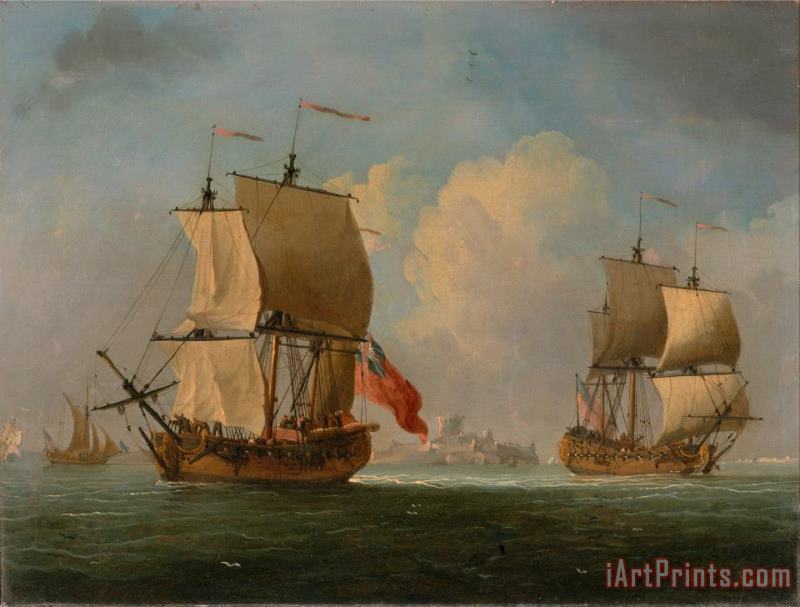 Francis Swaine An English Sloop And a Frigate in a Light Breeze Art Painting