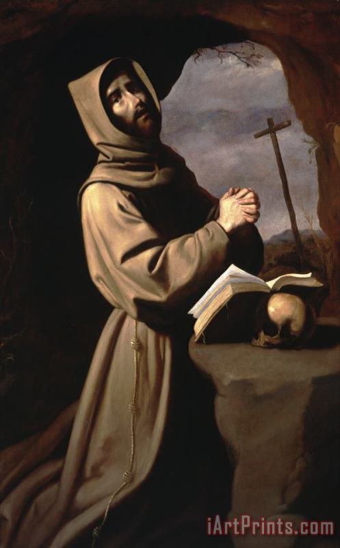 Saint Francis in Prayer in a Grotto painting - Francisco de Zurbaran Saint Francis in Prayer in a Grotto Art Print