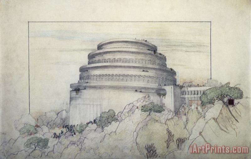 Gordon Strong Automobile Objective (project) (perspective View). Sugarloaf Mountain, Md painting - Frank Lloyd Wright Gordon Strong Automobile Objective (project) (perspective View). Sugarloaf Mountain, Md Art Print