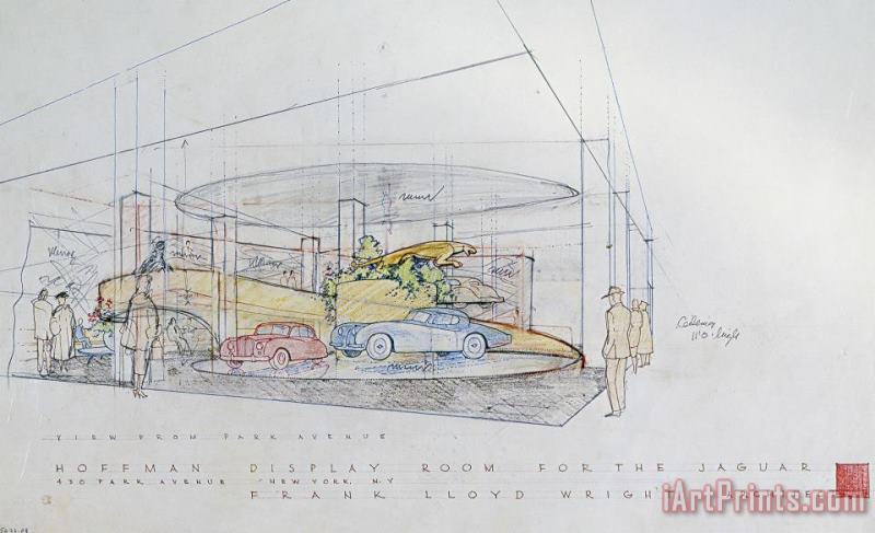 Hoffman Display Room for The Jaguar, Park Avenue, Nyc, Ny (demolished March 2013) painting - Frank Lloyd Wright Hoffman Display Room for The Jaguar, Park Avenue, Nyc, Ny (demolished March 2013) Art Print